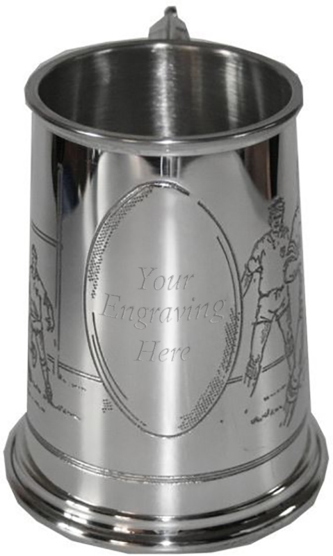 Rugby Scene Patterned 1pt Sheffield Pewter Tankard 11.5cm (4.5