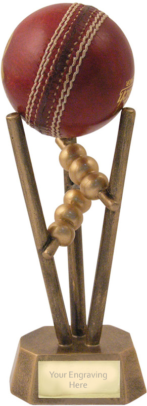 Cricket Trophies - Antique Gold Resin Cricket Ball Holder 16.5cm (6.5")