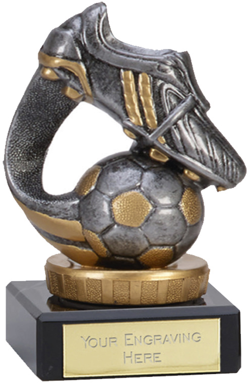 Football Trophies - Flexx Football Boot & Ball Antique Silver 10cm (4")